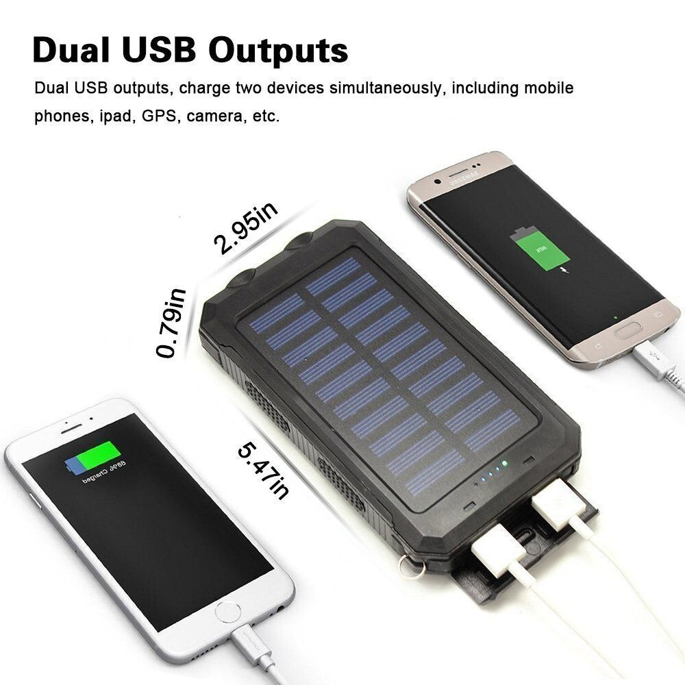 200000Mah Solar Power Bank Pack Waterproof 2USB LED Battery Charger Phone