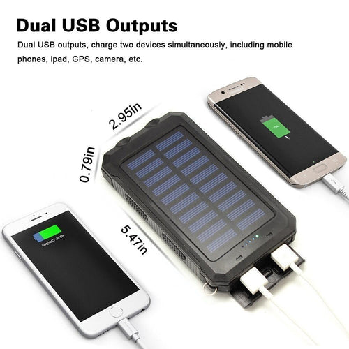 200000Mah Solar Power Bank Pack Waterproof 2USB LED Battery Charger Phone