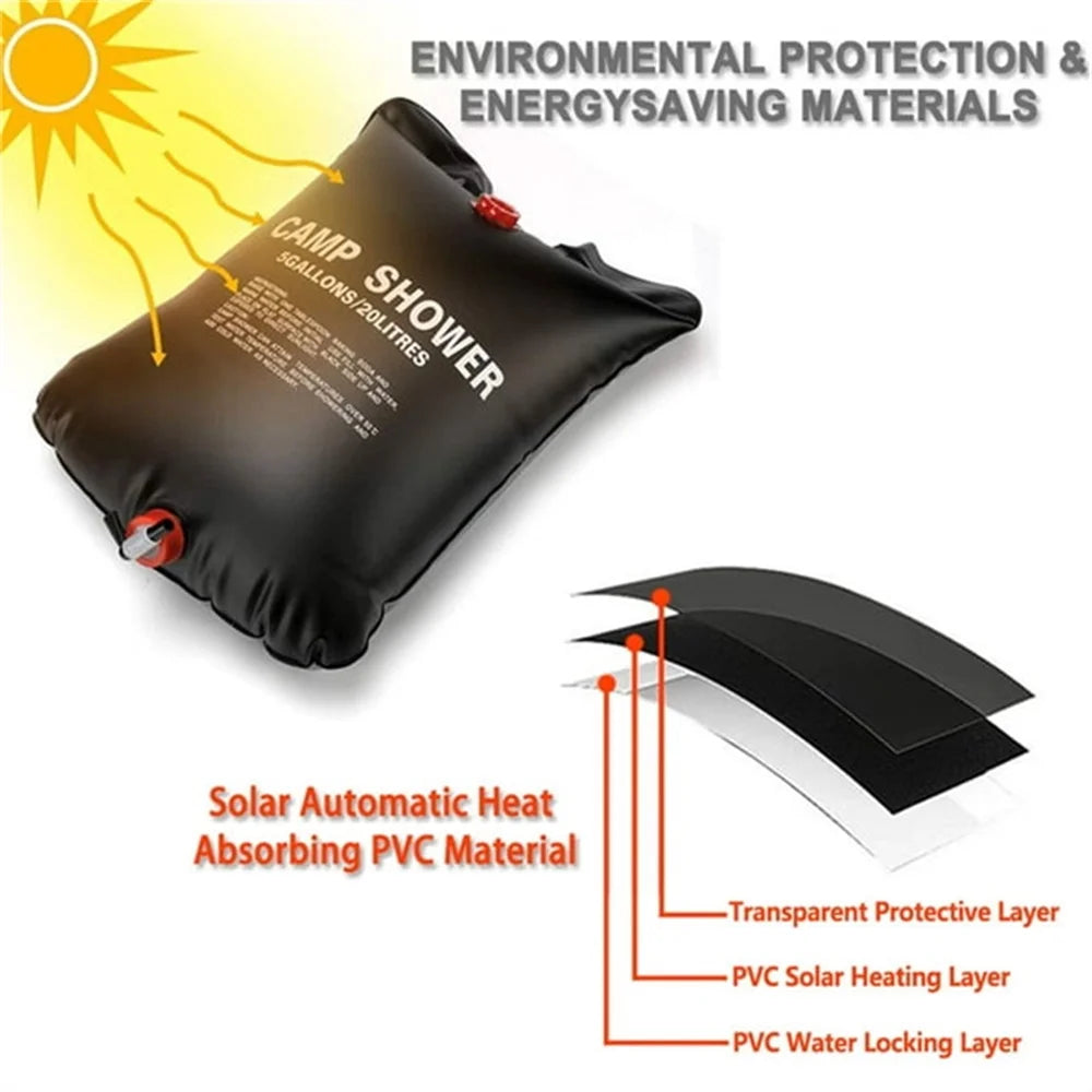 20L Solar Shower Bag Portable Outdoor Camping Shower Bag, Portable Outdoor Eco Friendly Shower Bag, Black