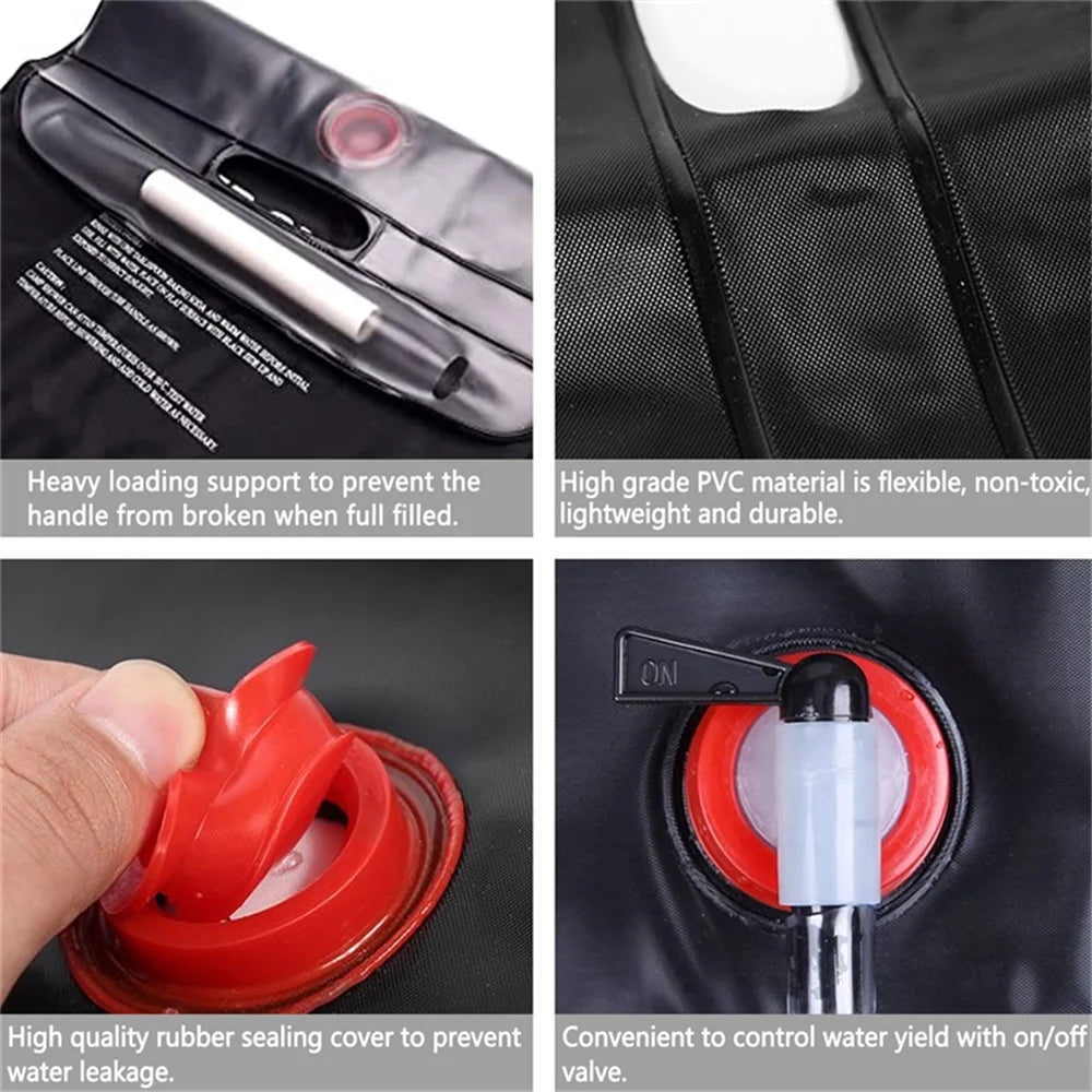 20L Solar Shower Bag Portable Outdoor Camping Shower Bag, Portable Outdoor Eco Friendly Shower Bag, Black