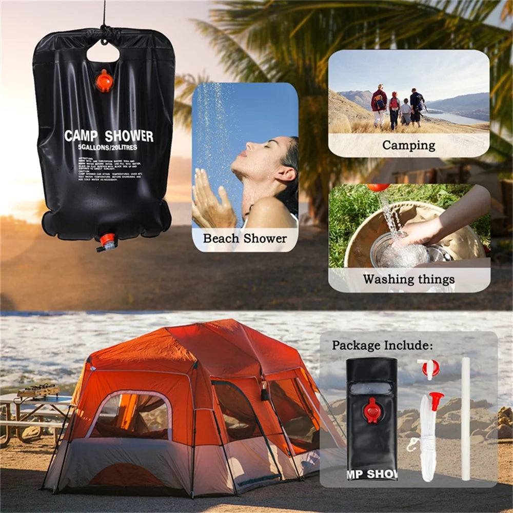 20L Solar Shower Bag Portable Outdoor Camping Shower Bag, Portable Outdoor Eco Friendly Shower Bag, Black